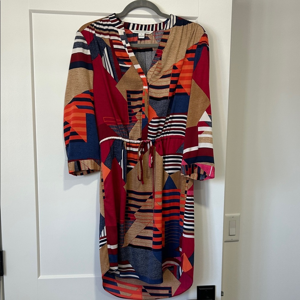 Diane Von Furstenberg Red and Blue Long Sleeve Dress size 10